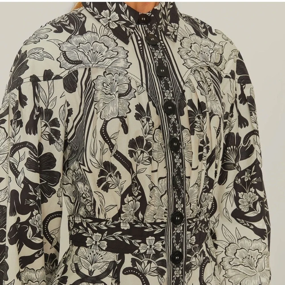 Farm Rio Flower Leopards Collared Midi Dress - NWT - Picture 2 of 7